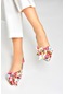 Fox Shoes Beyaz/kırmızı Saten Kumaş Çiçek Baskı Kadın Babet H726809004 Beyaz/kırmızı