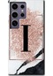 Galaxy Uyumlu S24 Ultra Kılıf Hd Desen Baskılı Kılıf + Kırılmaz Cam - Pembe Mermer Desenli I Harfi