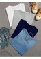 Unisex Düz Oversize Basic 4'lü Çoklu Kombin T-shirt Beyaz Gri Lacivert Bebe Mavi Çok Renkli