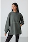 Tommy Life Çağla Balon Kol Yazı Nakışlı Kadın Oversize Tunik Sweatshirt - 97163 Çağla