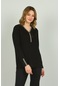 Detay Triko Kadın Kolları Ve Yakası İşlemeli Uzun Kol Bluz 0507 Siyah