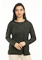 Kadın Orta Yaş Ve Üzeri Yeni Model Yuvarlak Yaka Likralı Anne Penye Bluz 30550-haki Yeşili