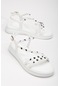 Baretli Troklu Kalın Taban Cilt Beyaz Kadın Dolgu Topuk Sandalet-3069-beyaz