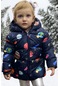 Spor Kız Spor Çocuk Polarlı Kapüşonlu Gezegen Yıldız Desenli Mont & Kaban & Parka Lacivert