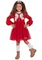 Fiyonklu Kadife Kız Çocuk Elbise - Kırmızı