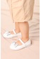 Kiko Kids Cırtlı Kum Sim Fiyonklu Kız Çocuk Babet Ayakkabı Ege 202 Cilt Beyaz