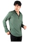 Deepsea Erkek Yeşil Yarım Düğmeli Keten Gömlek