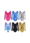 Açık Mavi Kadın Yetişkin Parlak Patent Deri Uzun Kollu Tek Parça Leotard Bodycon Bodysuit Giyim