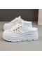 Beyaz Kadın Nefes Alabilen Platform Katır Spor Ayakkabı - Rahat Bağcıklı Yazlık Ayakkabı