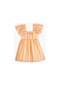 Koton Elbise Fırfırlı Kısa Çan Kollu Pamuklu Astarlı Çiçek İşleme Detaylı Turuncu Çizgili 3smg80112aw 3SMG80112AW2S1