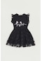 Fullamoda Baskılı Tül Kız Çocuk Elbise- Siyah 24MCCK7336204080-Siyah
