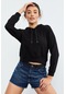 Tommy Life Siyah Uzun Kol Rahat Form Kapüşonlu Kadın Sweatshirt - 97115 Siyah