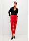 Muni Muni Beli Lastikli Klasik Kadın Pantolon Kırmızı