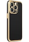 iPhone Uyumlu 14 Pro Max Kılıf Lopard Parlak Kenarlı Altın Işlemeli Kamera Korumalı Kapak Bark - Siyah