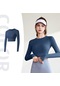 Lacivert Uzun Kollu T-shirt Dikişsiz Kadın Katı Spor T-shirt Yüksek Elastik Spor Salonu Yoga Üst Nefes Spor Üst Hızlı Kuru Spor