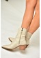 Fox Shoes T356654109 Bej Sivri Burunlu Kalın Topuklu Kadın Bot Bej-suni Deri Bej