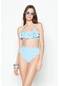 C&city Kadın Straplez Fırfırlı Yüksek Bel Bikini Takım 3019 Mavi-mavi
