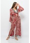 Desenli Pareo Pantolon & Crop Kimono Kırmızı-krem-açık Gri