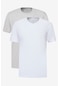 AC&Co / Altınyıldız Classics Erkek Beyaz-grı Melanj 2'li Paket Slim Fit Dar Kesim Pamuklu Basic Tişört