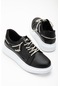 Balon Taban Cilt Rugan Taş Bağcıklı Siyah Beyaz Kadın Spor Ayakkabı-2934-siyah-beyaz