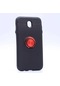 Mutcase - Samsung Uyumlu Galaxy J7 Pro - Kılıf Yüzüklü Auto Focus Ravel Karbon Silikon Kapak - Siyah-kırmızı