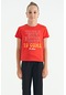 Tommy Life Fiesta O Yaka Yazı Baskılı Rahat Form Kısa Kollu Cropped Kız Çocuk T-shirt - 75118 Kırmızı