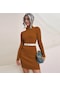 Kadın Balıkçı Yaka Uzun Kollu Örgü Gerilebilir Esneklik İnce Kazak Bodycon Kazak Elbise Camel