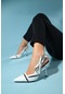 Glen Beyaz Cilt Fermuar Detaylı Kadın Yüksek Topuklu Ayakkabı