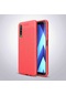 Kilifone - Samsung Uyumlu Galaxy A7 2018 - Kılıf Deri Görünümlü Auto Focus Karbon Niss Silikon Kapak - Kırmızı