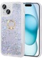 Mutcase - İphone Uyumlu İphone 15 - Kılıf Yüzüklü Simli Sıvılı Milce Kapak - Gümüş
