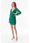 Fullamoda Dekolteli Tül Detaylı Mini Elbise- Yeşil 24YGB5949205241-Yeşil