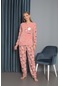 Yeni Sezon Sonbahar/kış Kadın Welsoft Polar Yuvarlak Yaka Çiçek Desenli Kalın Pijama Takımı 30004-pudra