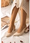 Nude Cilt Kadın Şık Günlük Rahat Kısa Topuklu Ayakkabı Arkası Açık Topuk Boyu 5cm - 38