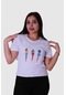 Trender Üç Kadın Baskı Beyaz Kadın T-shirt Beyaz