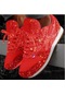 Kırmızı Kadın Rahat Parıltılı Ayakkabı Örgü Düz Ayakkabı Kadın Pullu Vulkanize Ayakkabı Bağcıklı Ayakkabı Açık Spor Koşu Ayakkabıları 2020