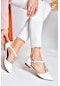 Fox Shoes P726626009 Beyaz Taş Detaylı Kadın Babet Beyaz-suni Deri Beyaz