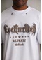 Unisex Kuşgözü Detaylı Baskılı Oversize T-shirt - Beyaz Beyaz