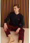 Erkek Penye Pamuk Regular Kalıp Üç Düğme Yuvarlak Yaka Pijama Takımı 6300-siyah