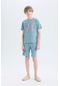 Defacto Erkek Çocuk Pijama Takımı Baskılı Kısa Kollu Üst Şort E0157a825smbe528 Mavi
