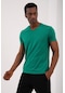 Tommy Life Koyu Yeşil Basic Kısa Kol Standart Kalıp V Yaka Erkek T-shirt - 87912 Yeşil