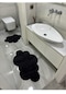 Shal&shal 2'li Lazer Kesim Bulut Modeli Banyo Paspası Siyah Peluş Halı