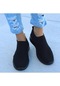 Siyah Kadın Spor Ayakkabı Örgü Çorap Koşu Ayakkabıları Nefes Alabilen Bağcıksız Ayakkabı Açık Havada