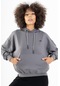 Maraton Sportswear Oversize Kadın Kapşonlu Uzun Kol Basic Antasit Melanj Sweatshirt 22149-antasit Melanj