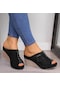 Siyah Wcc Kadın Ayakkabı Kot Moda Topuklu Kadın Sandalet Balık Ağzı Dolgu Topuk Sandalet