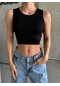 Siyah Halter Yaka Fitilli Crop Atlet
