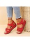 Kırmızı Kadın Sandalet Yaz Topuklu Sandalias Yumuşak Alt Takozlar Ayakkabı Kadınlar İçin 2022 Yeni Platform Sandaletler Lüks Topuk Üzerinde Ayakkabı