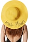 Kadın Sarı Yazı İşlemeli Hasır Şapka -26091 - Std