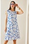 Mavi Çiçek Desenli Kalın Askılı Midi Elbise 5yxk6-48420-12