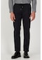 AC&Co / Altınyıldız Classics Erkek Sıyah Slim Fit Dar Kesim Pamuklu Diyagonal Esnek Beli Bağlamalı Pantolon