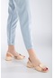 Zara Saten Kalın Tokalı Ten Kadın Topuklu Ayakkabı-2420-ten